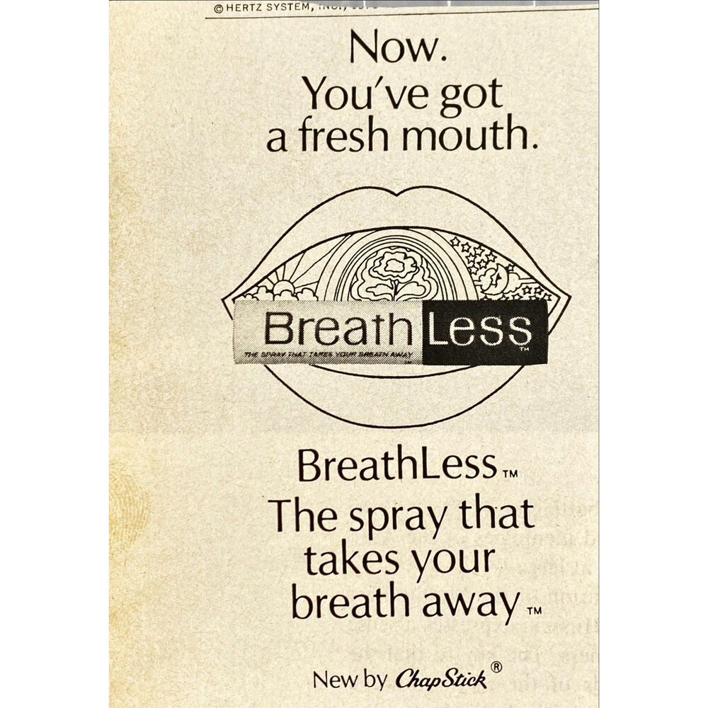 Chap Stick Breathless "New Fresh Mouth Spray" Vintage Print Ad 1970